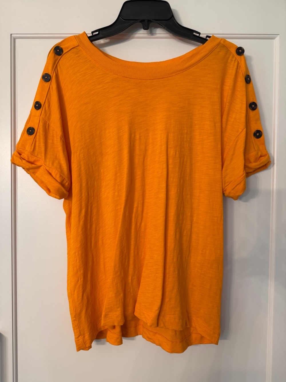 LOFT Bright Orange Short Sleeve Button-Trim Top